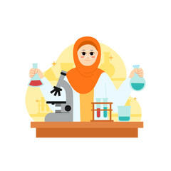 Muslim Women in Science 2 Holding Beaker in Laboratory