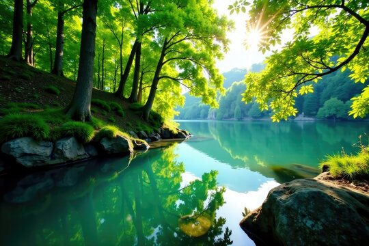 Filare di alberi riflesso nel lago cristallino, water, trees