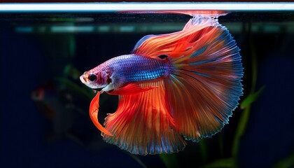 Obraz premium vivid betta fish gracefully swimming in a clear aquarium under soft lighting