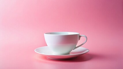 Obraz premium Minimalist White Coffee Cup & Saucer on Pink Background - Elegant Stock Photo