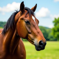 Horse isolated on farm background, farm, animals, horse