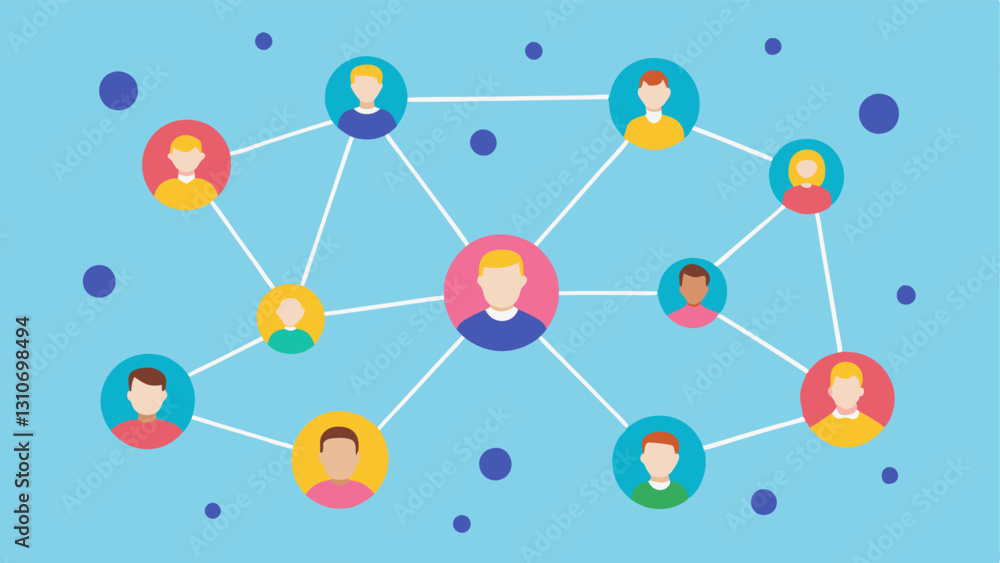Poster social network diagram display a web of interconnected individuals with vibrant lines connecting the