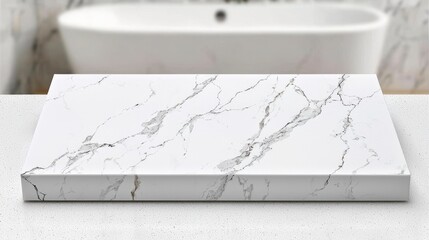 Elegant White Marble Tabletop Mockup  Modern Bathroom  Clean Design  Product Display