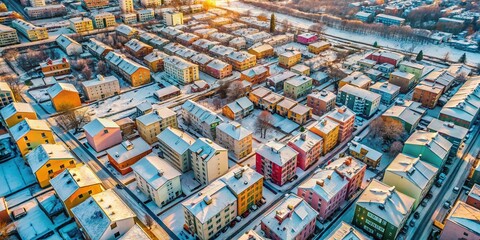 Fototapeta premium Minimalist Winter Cityscape: Muted Tones Aerial View Design Background