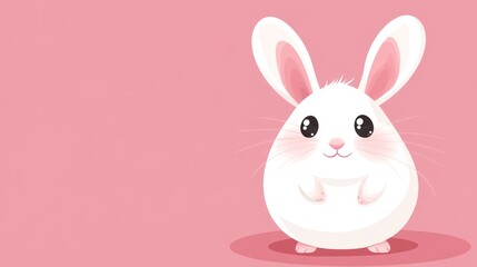 Fototapeta premium A cute white bunny rabbit with big adorable eyes on pink