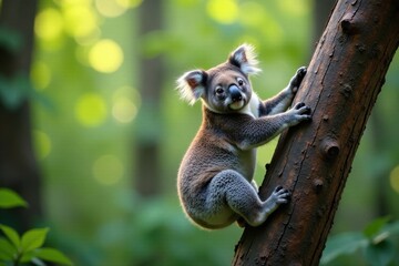 Naklejka premium Koala paws climbing tree trunk , climbing, paws, furry