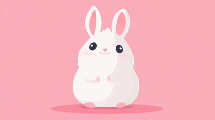 Fototapeta premium An adorable fluffy white bunny smiling in a pink environment