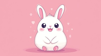 Fototapeta premium A cute white cartoon bunny rabbit with pink and adorable features