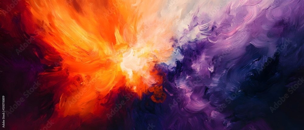 Poster a whirlwind of vibrant hues dances across the canvas blending fiery oranges and reds with cool purpl
