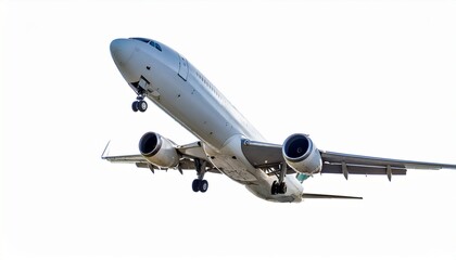 Obraz premium commercial airplane flying against a clear blue sky symbolizing travel and freedom isolated on white background