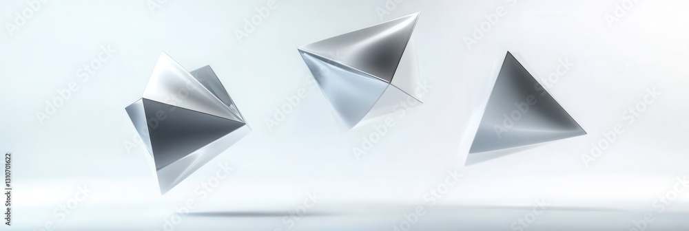 Leinwandbilder Minimalist composition featuring floating 3D shapes with soft shadows and elegant light reflections on a white background in a futuristic design
