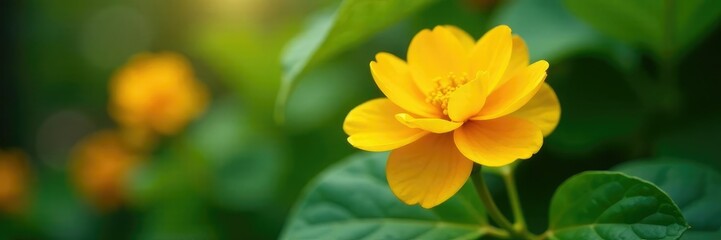 Fototapeta premium Yellow Begonia soli mutata blooms in a shaded area, begonia, flower, orange
