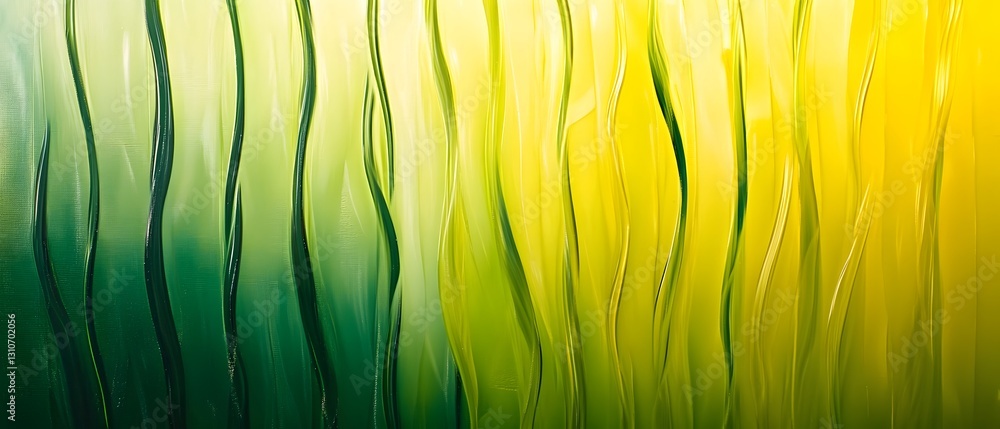 Poster an abstract digital art composition featuring a gradient background transitioning from yellow to gre