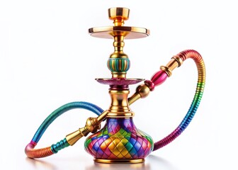 Modern Antique Hookah, Multicolored Smoking Appliance, Isolated on White Background - High-Resolution Stock Photo