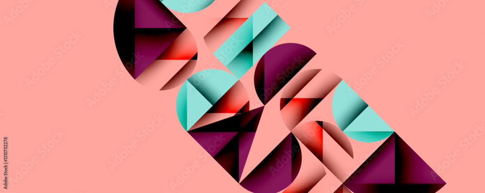 Aufkleber Abstract geometric background with layered gradient shapes forming dynamic patterns. Overlapping semi circles and triangles create depth and contrast