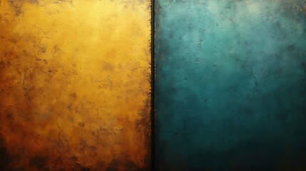 Obraz premium Golden and teal textured surfaces contrast beautifully with warm ambient lighting. AI Generated