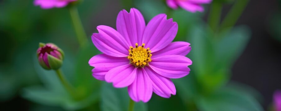 Yellow speck on violet petals of a rare flower species, botanical garden, dimorphotheca