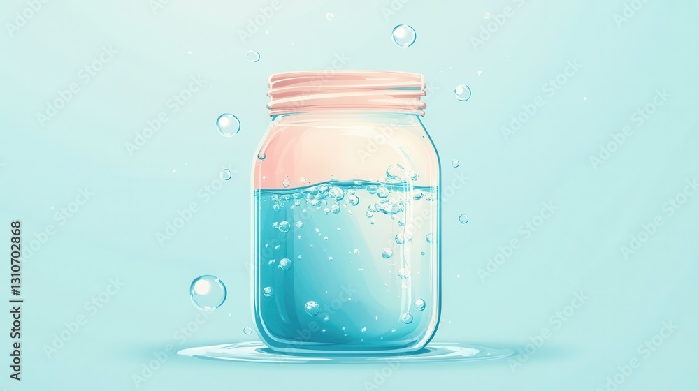 Poster Minimalist fermentation logo featuring an abstract jar with bubbles for probiotic food branding concepts