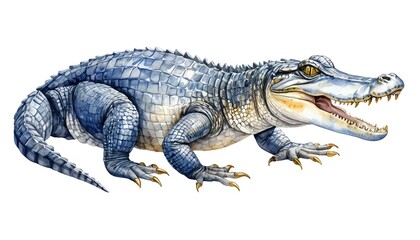 Naklejka premium Blue Alligator Watercolor Illustration