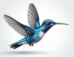 Obraz premium Hummingbird in Flight, Vibrant Blue and Purple Feathers