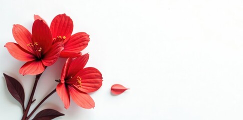 Obraz premium delicate red flowers with papery petals against white background, white background, flower power, flowers