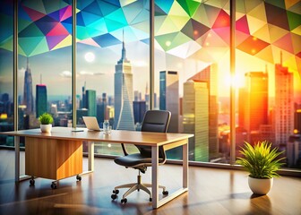 Modern Business Background: Abstract Geometric Shapes & Deep Focus Professional Office Space