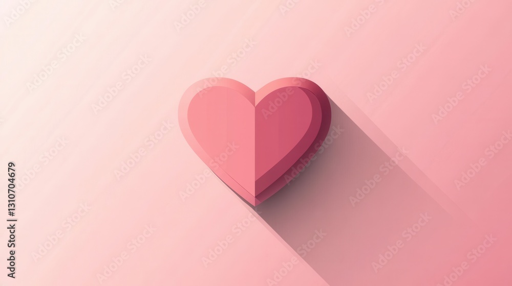 Poster Minimalist heart icon in warm pink tones with soft shadows in flat design showcasing modern simplicity in graphic art