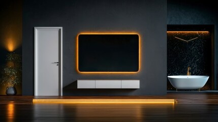 Modern Minimalist Living Room Interior Design  Dark Walls  Wooden Floor  LED Lights