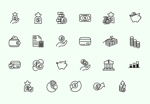 Black Money Finance Banking Currency Icons Set