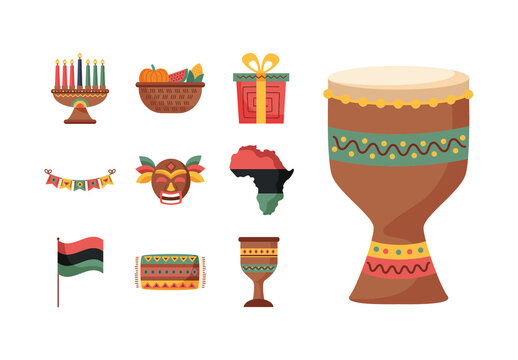 Brown Kwanzaa African Culture Celebration Icons Set