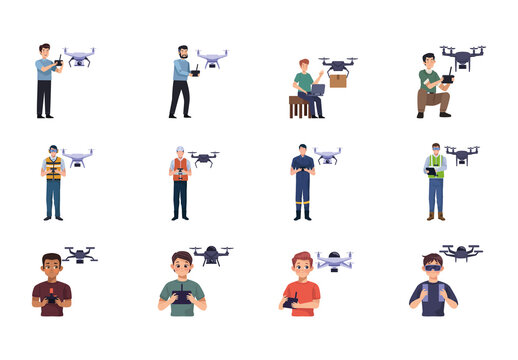 Colorful Drone Pilot Technology Illustration Set