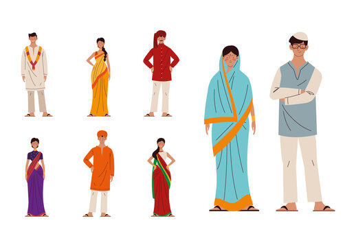 Colorful Traditional Hindu Culture Illustration Set