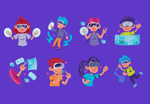Colorful Fun Virtual Reality Illustration Set