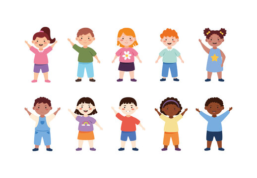 Colorful Happy Friendly Students Illustration Set