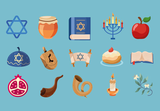 Colorful Traditional Yom Kippur Illustration Set