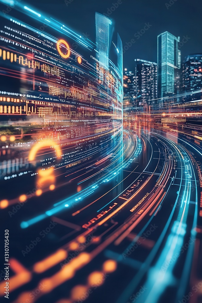 Poster futuristic visualization of data analysis and innovation tools