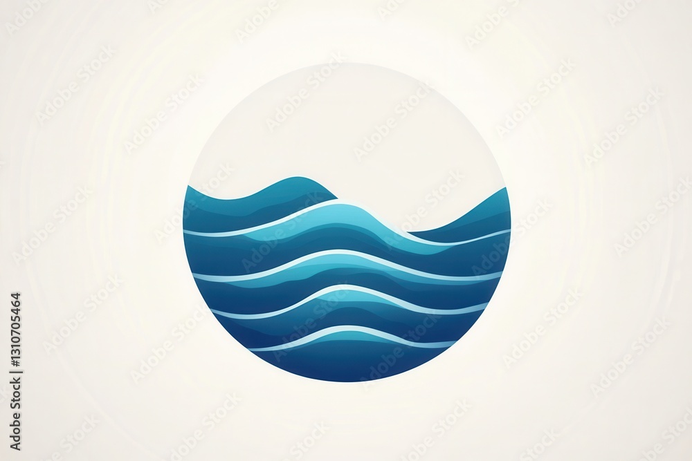 Poster minimalist icon of a wavy blue line evokes a sense of calmness in a simple abstract style for serene