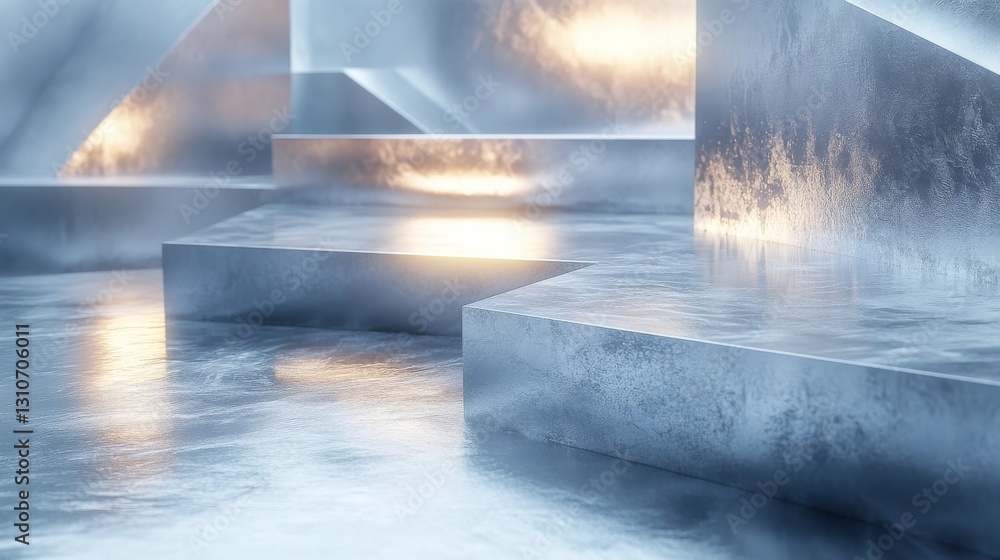 Poster abstract architectural forms featuring a smooth concrete reflective surface