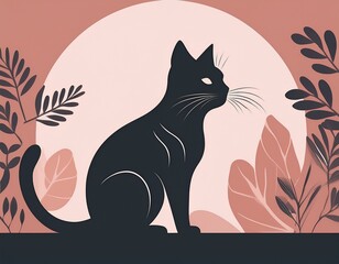 charming cat silhouette in minimalistic shades for adorable wallpaper design