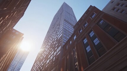 Urban Skyscraper with Clear Glass Panels in Sunlight