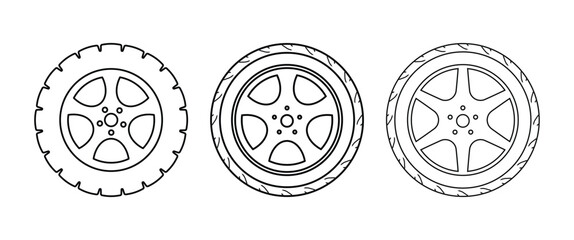 set of car wheel icon lines vector design