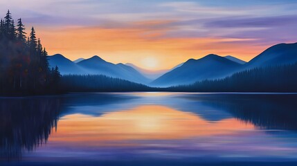 Fototapeta premium Serene mountain lake sunrise reflection