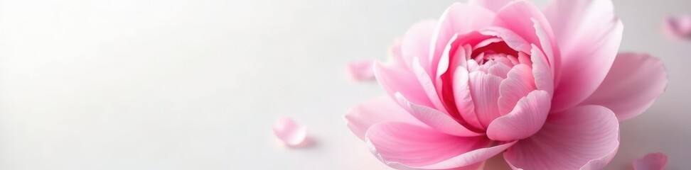 Obraz premium Soft pink hues of the peony against a crisp white, bloom, pink