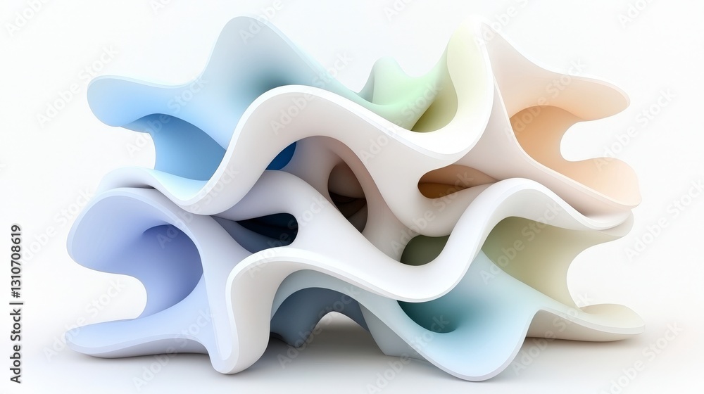 Poster abstract 3d render iridescent pastel waves fluid shapes design background