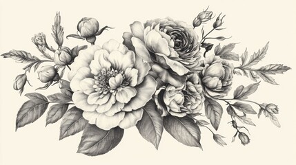 A collection of elegant floral engravings in a Victorian-style vintage botanical theme.