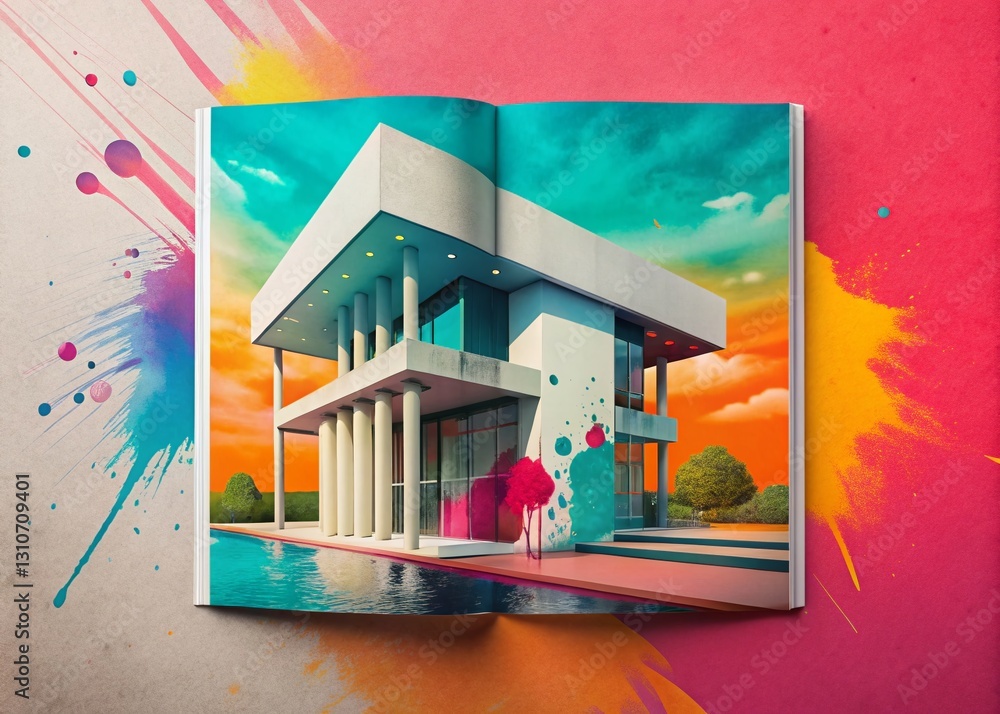 Aufkleber modern journal page design with dynamic paint drip texture - abstract architectural background