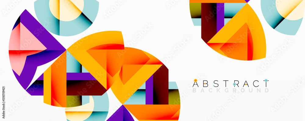 Poster abstract geometric composition with interlocking circular and angular shapes, featuring smooth gradi
