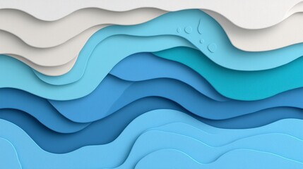 Abstract Blue Wave Layers  Modern Papercut Style Background Texture