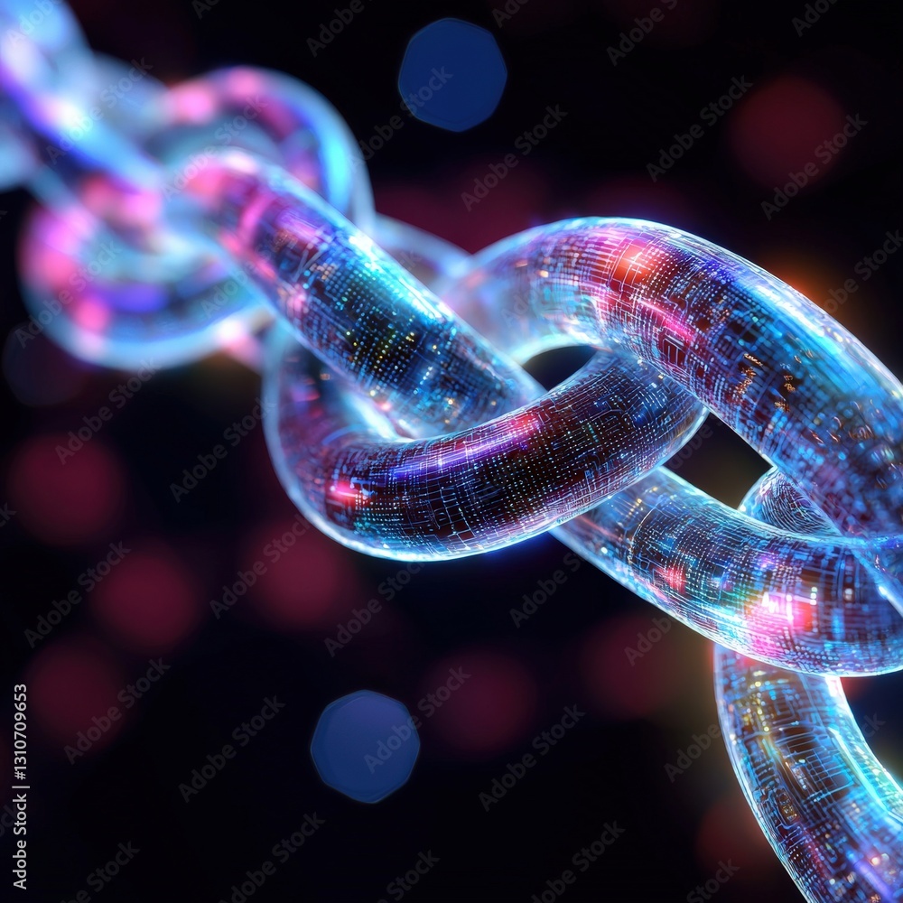 Poster holographic visuals of blockchain or decentralized data