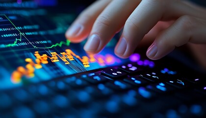 Close Up of Hand Interacting with Financial Data on a Digital Screen